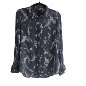 Banana Republic Womens Small Floral Button Up Shirt Blue Long Sleeve Ruffle Cuff